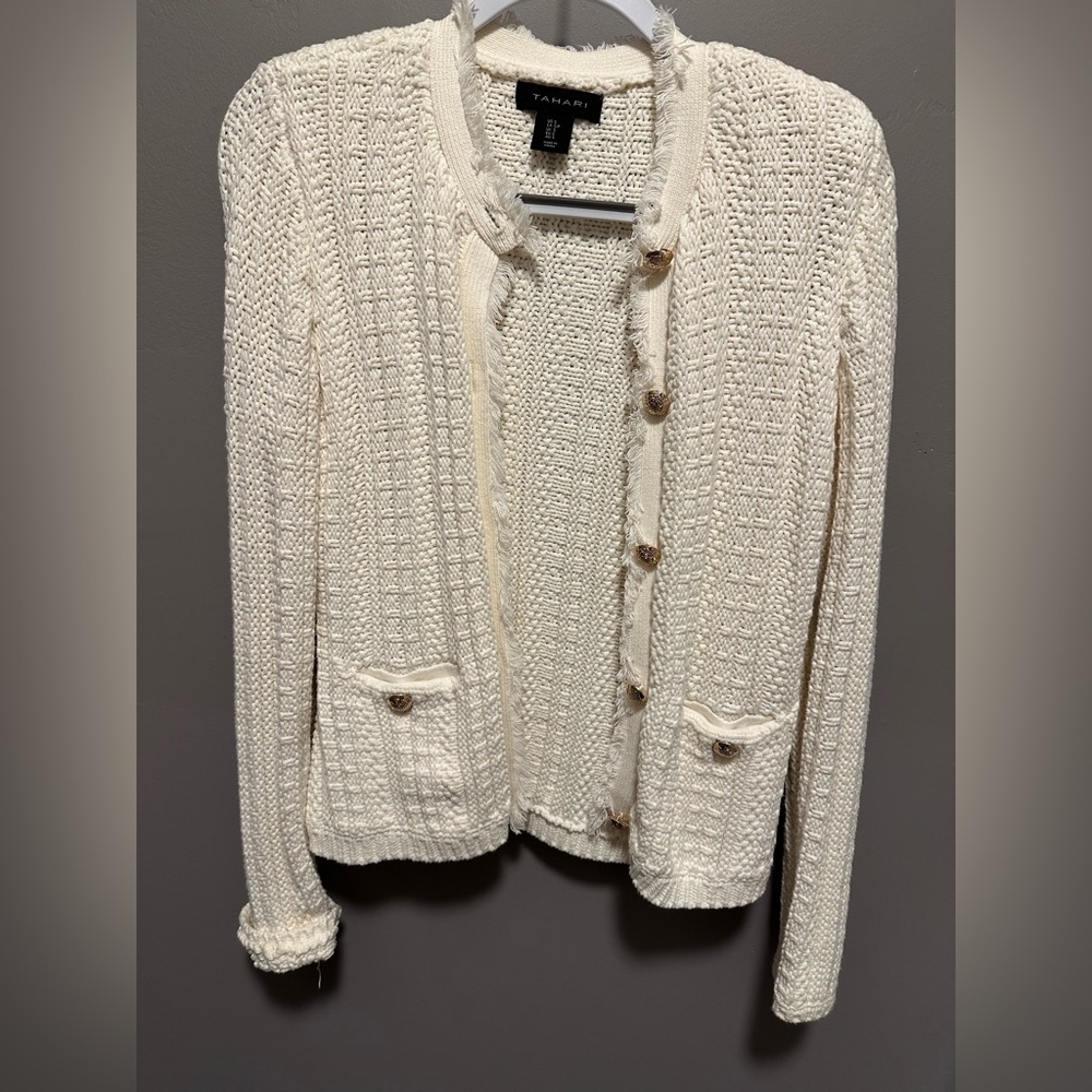 Tahari Cream Textured Cardigan